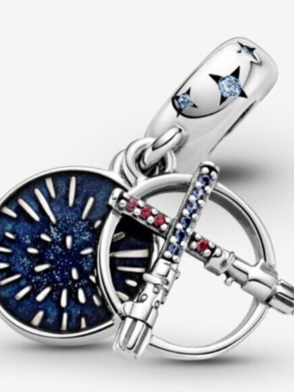 Pandora Silver Charm Dangle with Blue Enamel and Red & Blue Stones